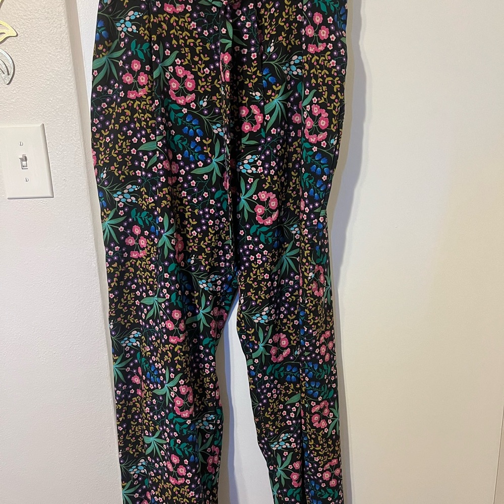 Lark & Ro Black Floral Wide Leg Pull On Pants Large